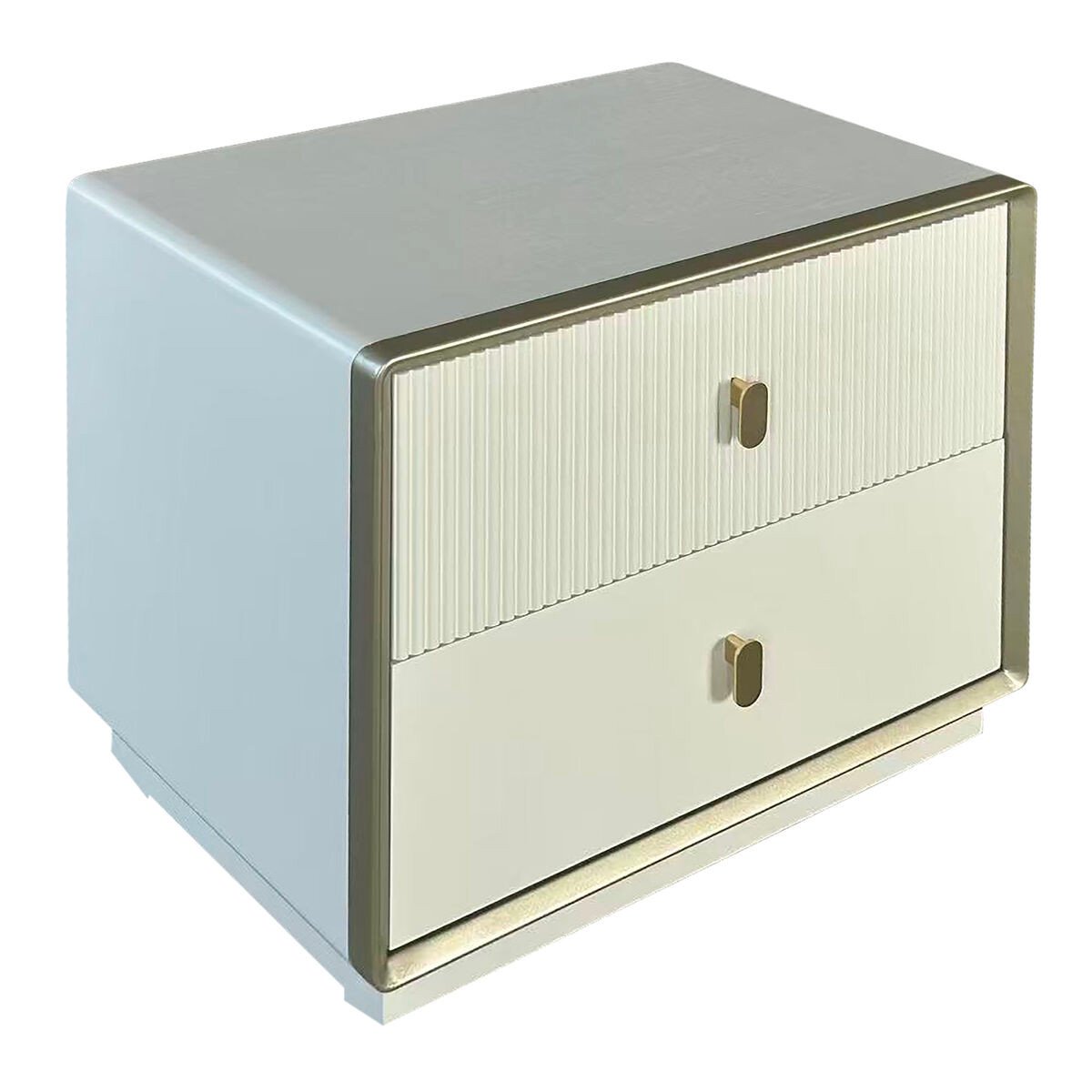 Dorvello Ivory Wood Veneer Two Drawer Bedside Table Dorvello Ivory Wood Veneer Two Drawer Bedside Table
