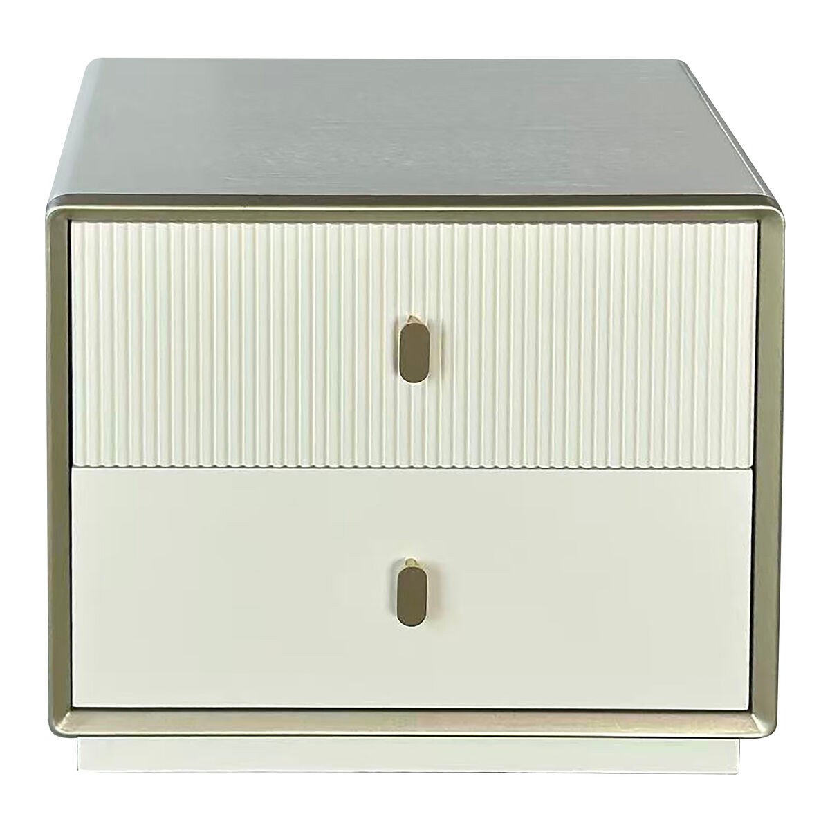 Dorvello Ivory Wood Veneer Two Drawer Bedside Table Dorvello Ivory Wood Veneer Two Drawer Bedside Table