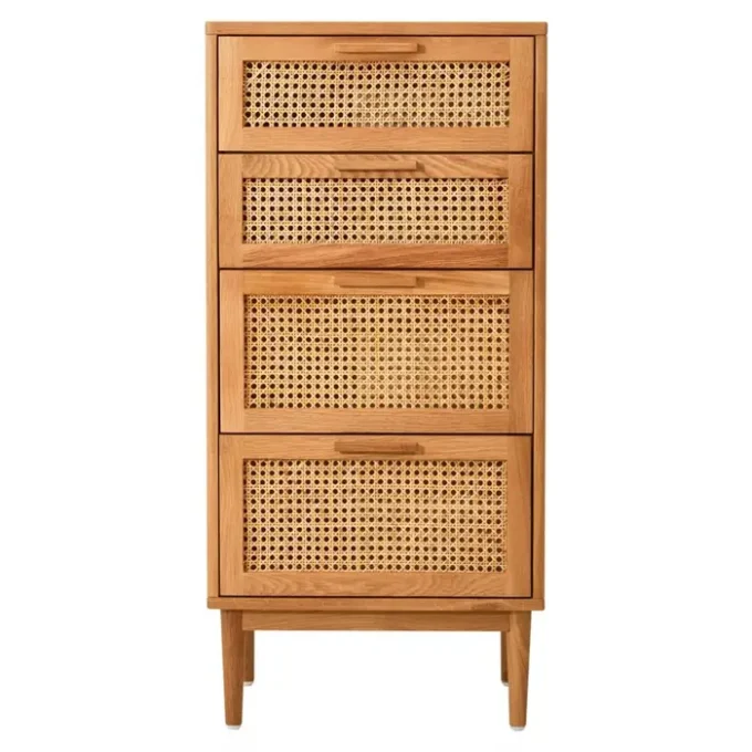 Hather Rattan and Oak Three Drawer Wood Chest