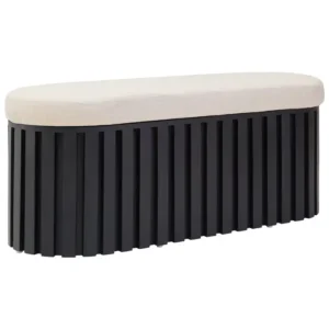 Fandora Ridge Base Mango Wood Black Finish Texture Fabric Bench