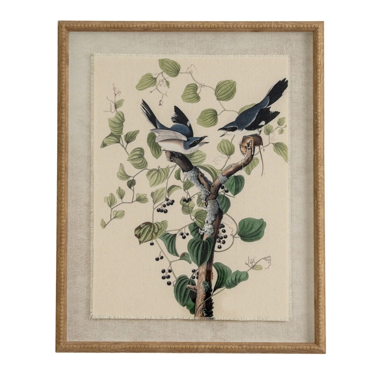 Flora & Fauna Collection Shrikes On Linen In Beaded Frame Flora & Fauna Collection Shrikes On Linen In Beaded Frame