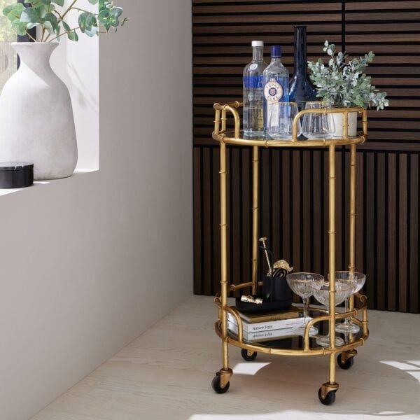 Gold Round Drinks Trolley