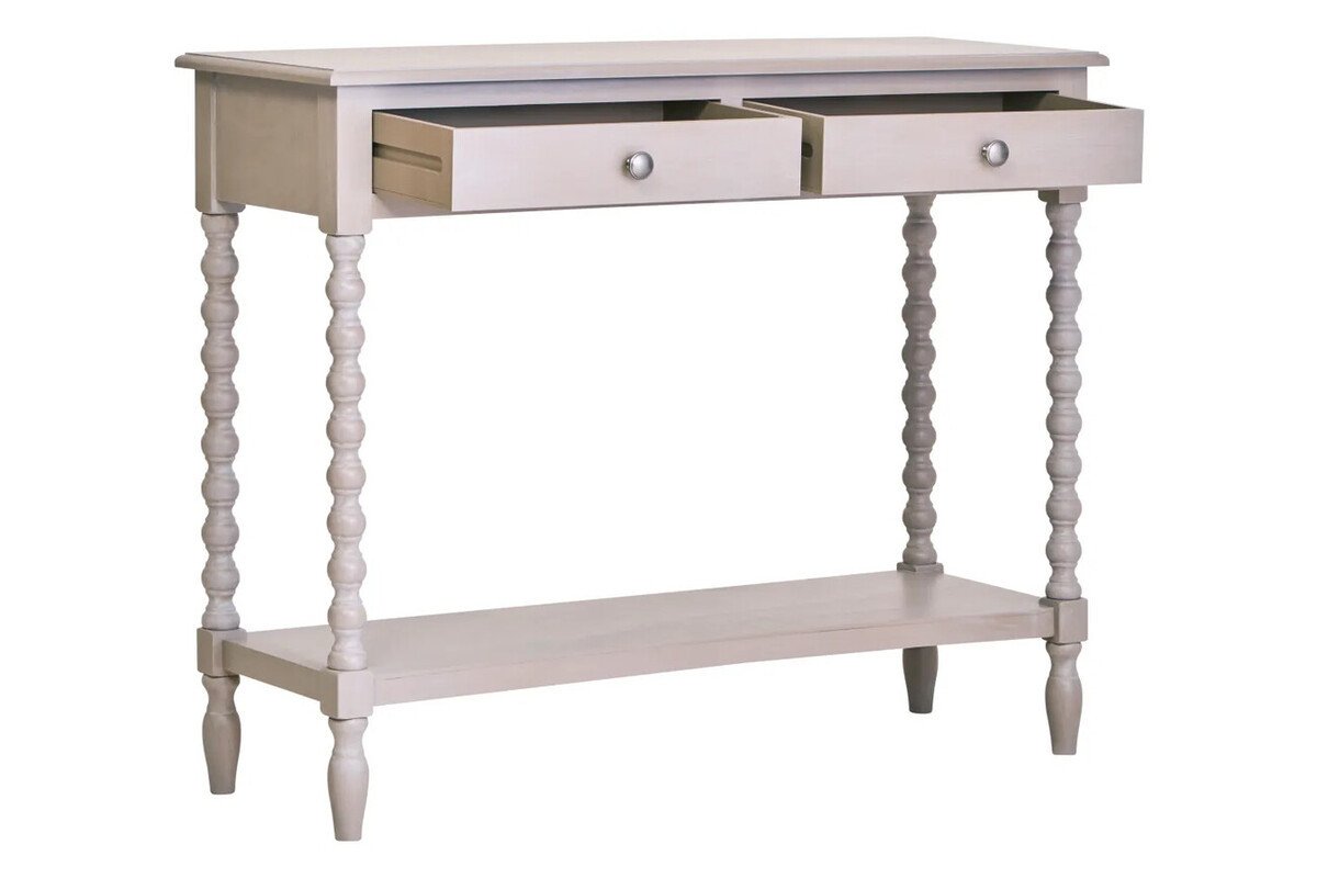Le Heritage Two Drawer Bobble Detail Grey Wooden Console Table Le Heritage Two Drawer Bobble Detail Grey Wooden Console Table