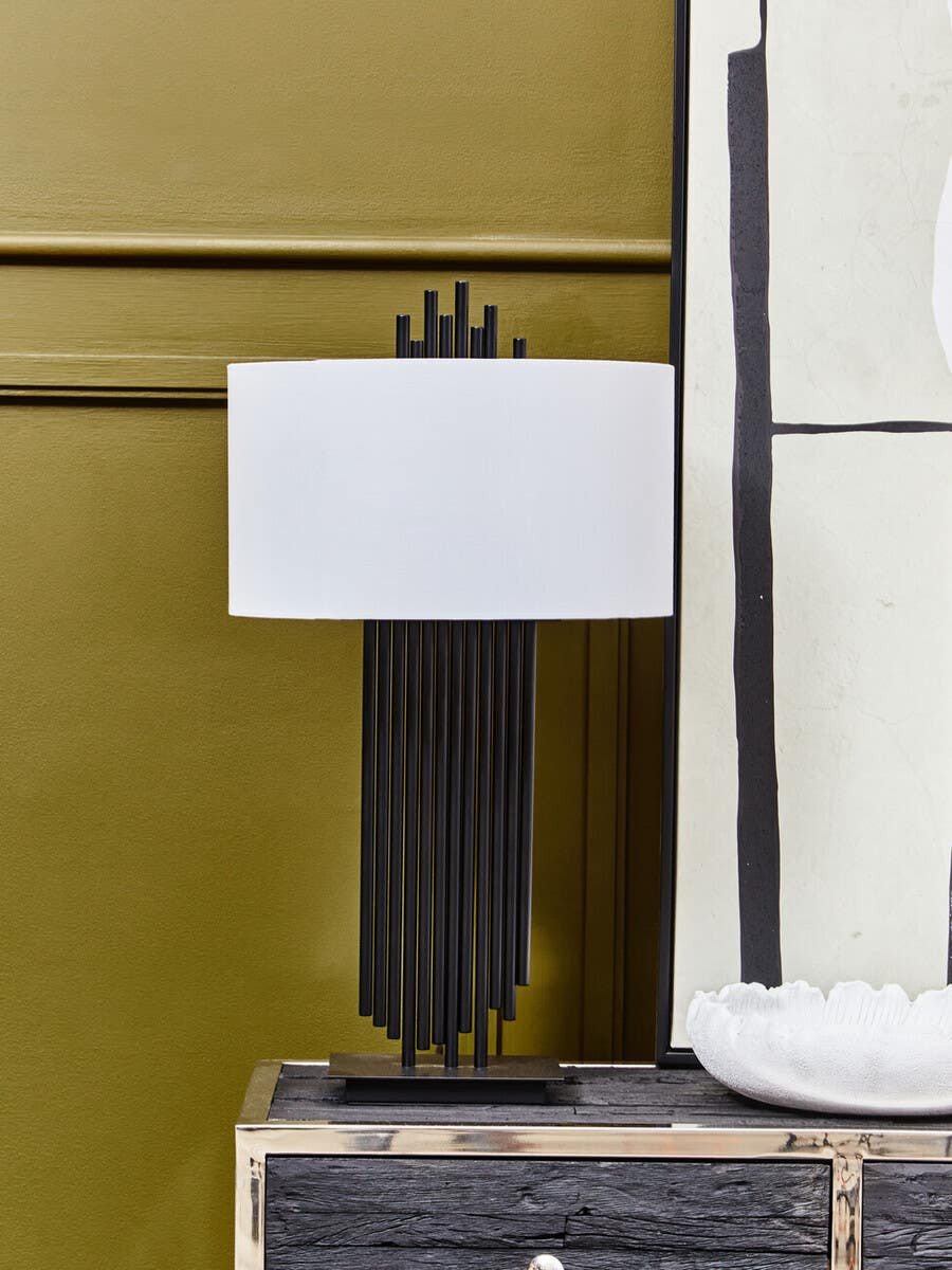 Imperia Black Table Lamp with White Linen Shade Imperia Black Table Lamp with White Linen Shade