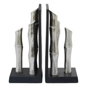 Kew Set Of Two Silver Finish Bamboo Effect Bookends