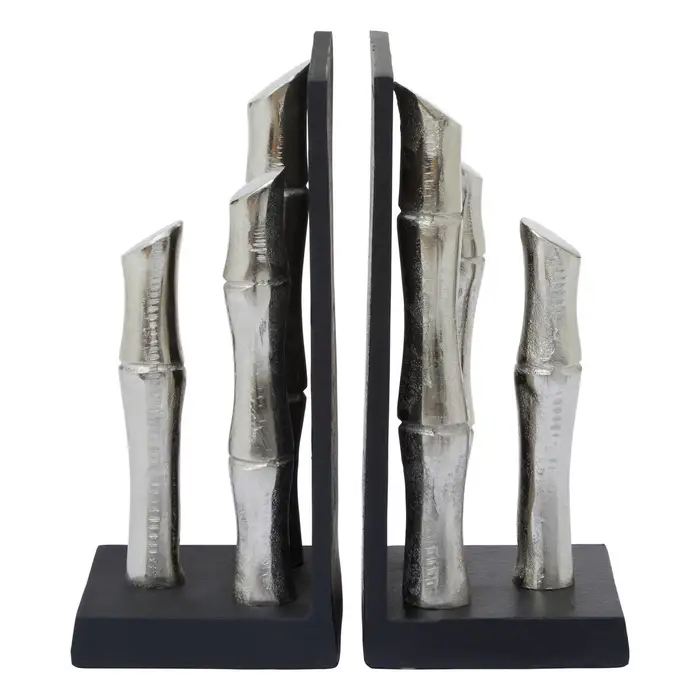 Kew Set Of Two Silver Finish Bamboo Effect Bookends Kew Set Of Two Silver Finish Bamboo Effect Bookends