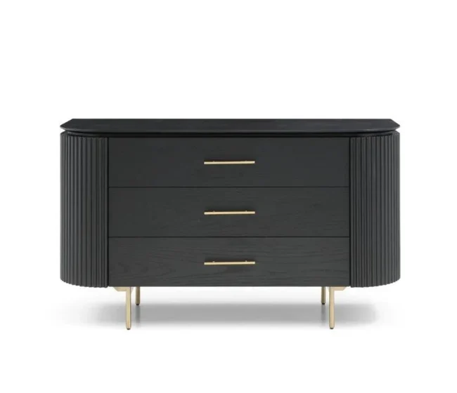 Lantine 3 Drawer Dresser - Black Oak & Brass