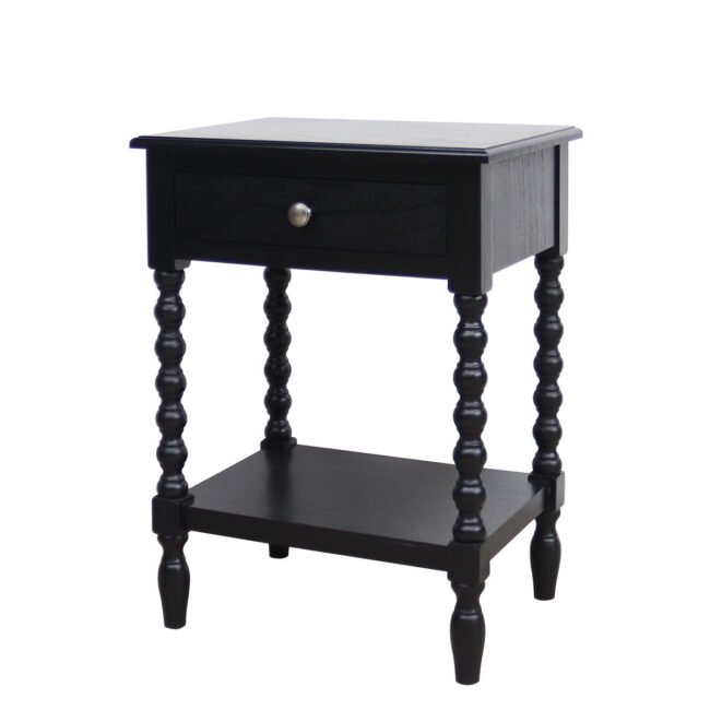Le Heritage One Drawer Bobble Detail Black Wooden Bedside Table