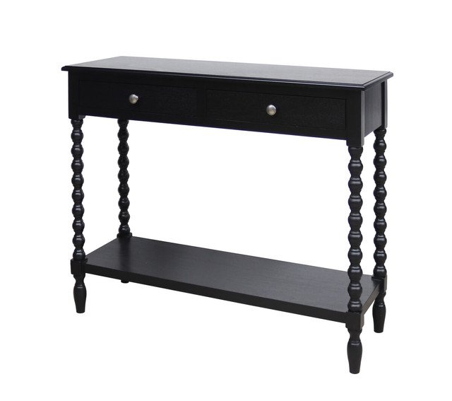 Le Heritage Two Drawer Bobble Detail Black Wooden Console Table