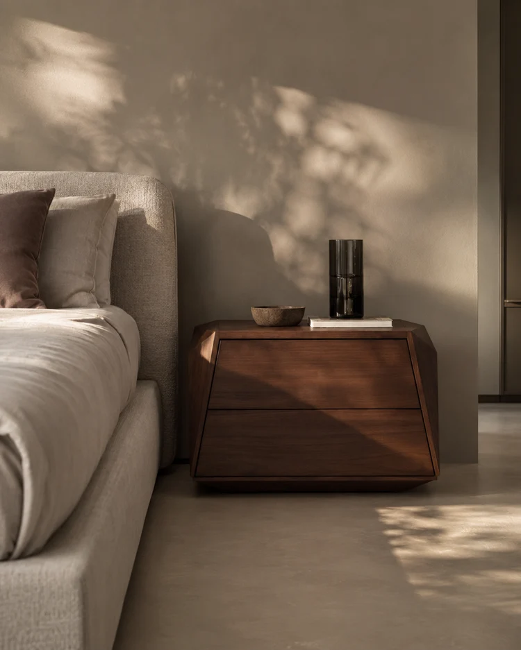 Madon Wide Bedside Table 700mm - Walnut Madon Wide Bedside Table 700mm - Walnut