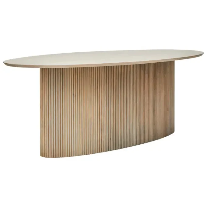 Marcello Mango Wood Grey Finish Ridge Detail Oval Dining Table