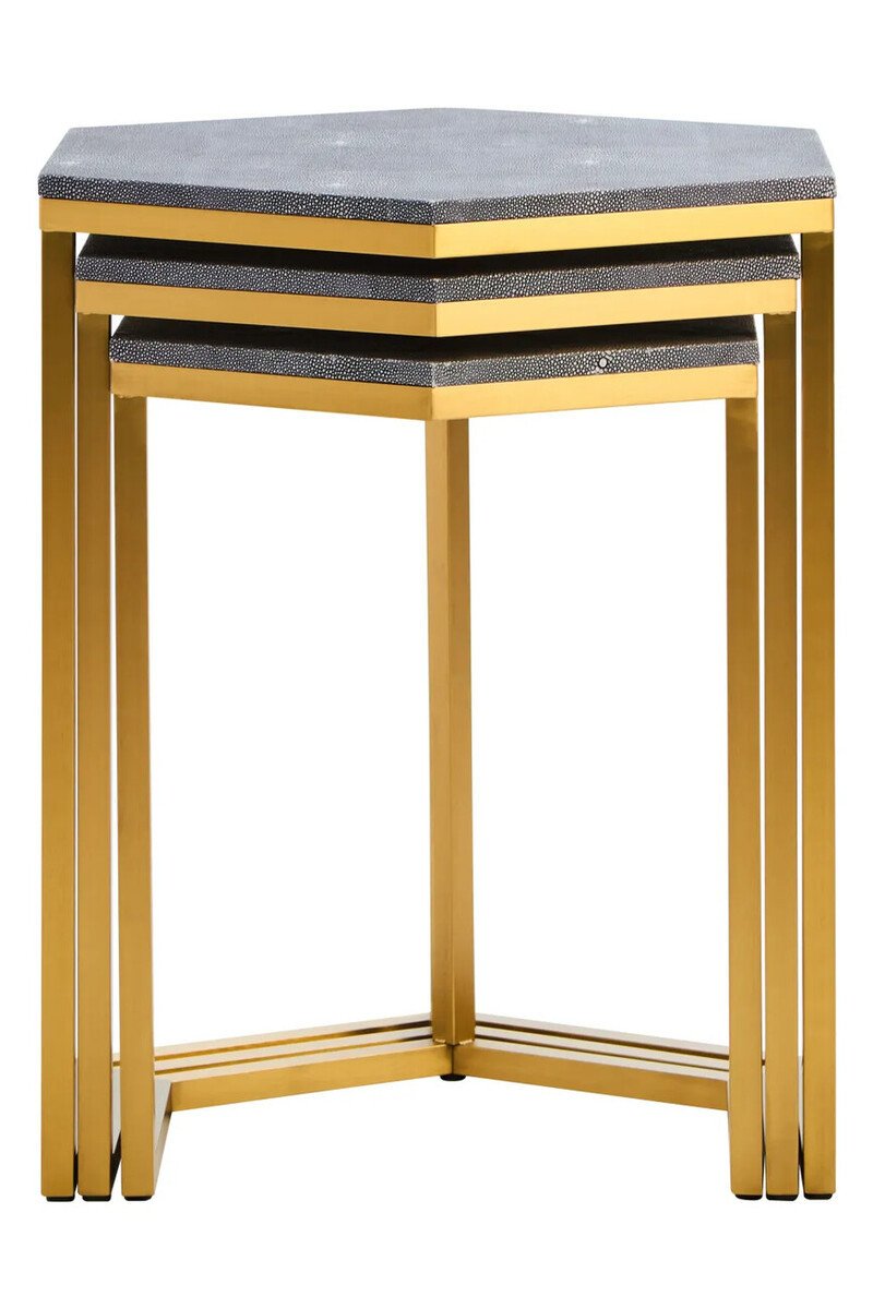 Mardona Nest of Three Hexagonal Blue Shagreen Effect Tables Mardona Nest of Three Hexagonal Blue Shagreen Effect Tables