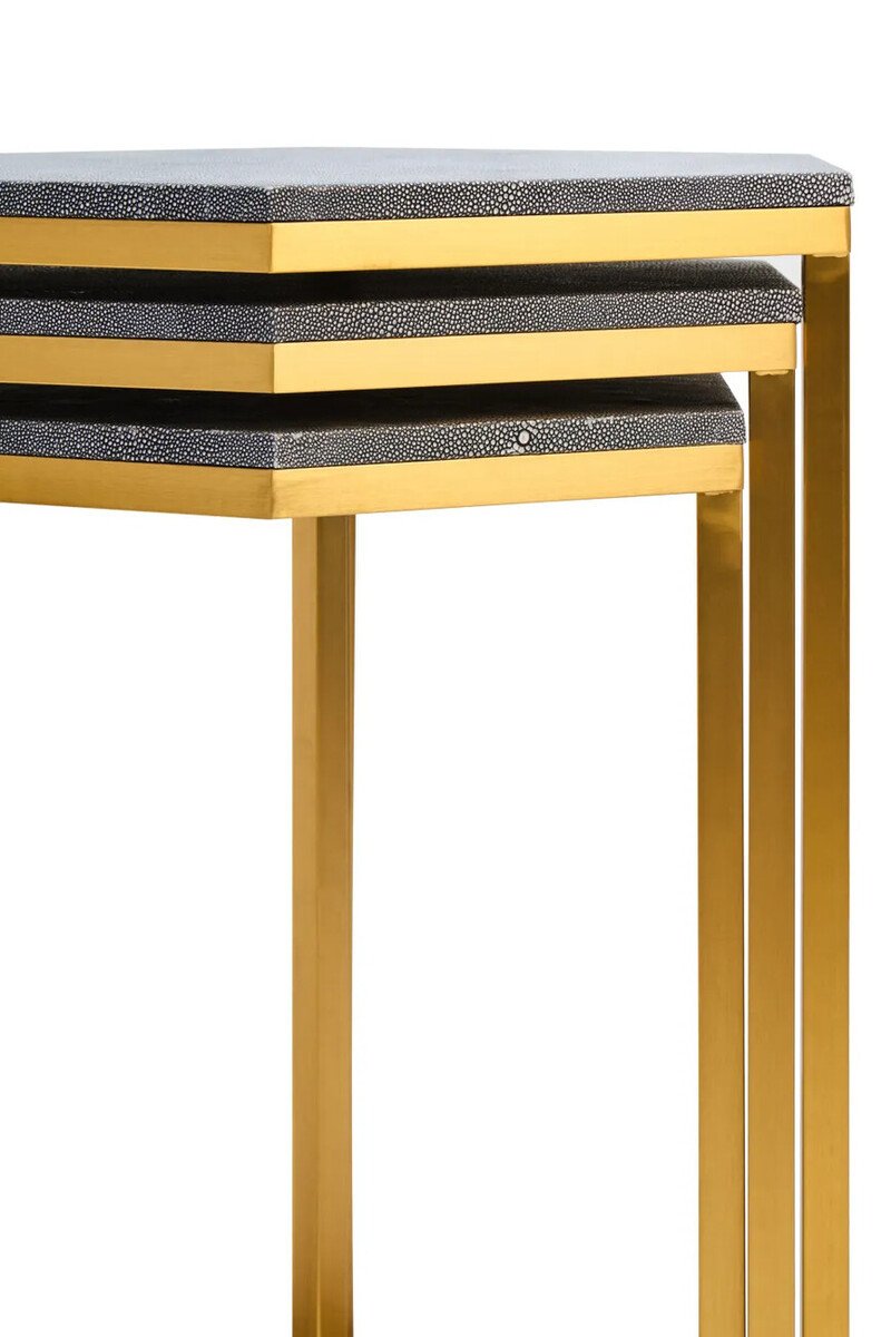 Mardona Nest of Three Hexagonal Blue Shagreen Effect Tables Mardona Nest of Three Hexagonal Blue Shagreen Effect Tables