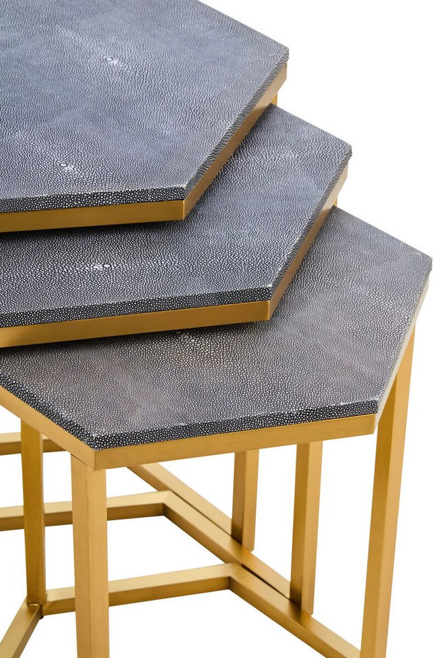 Mardona Nest of Three Hexagonal Blue Shagreen Effect Tables Mardona Nest of Three Hexagonal Blue Shagreen Effect Tables