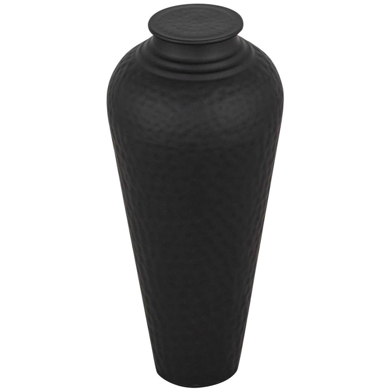 Matt Black Hammered Vase With Lid Matt Black Hammered Vase With Lid