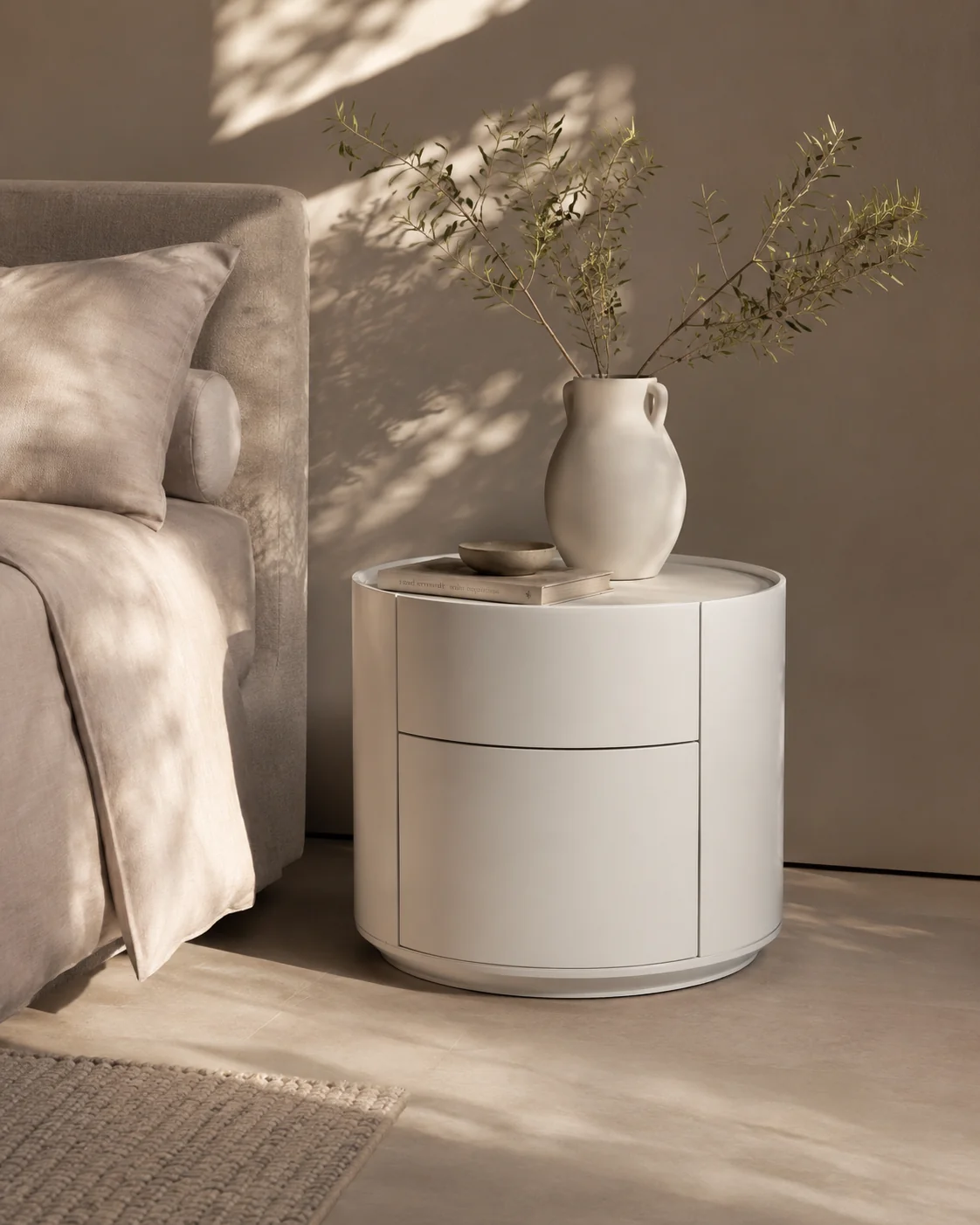 Ming Bedside Table - Matte Beige Ming Bedside Table - Matte Beige