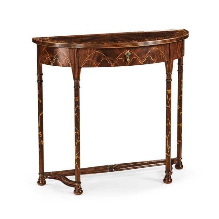 Narrow Demilune Console Table Gothic in Mahogany - Eclectic Niche ...