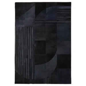 Osie Safira Large Black And Grey Deco Print Leather Rug