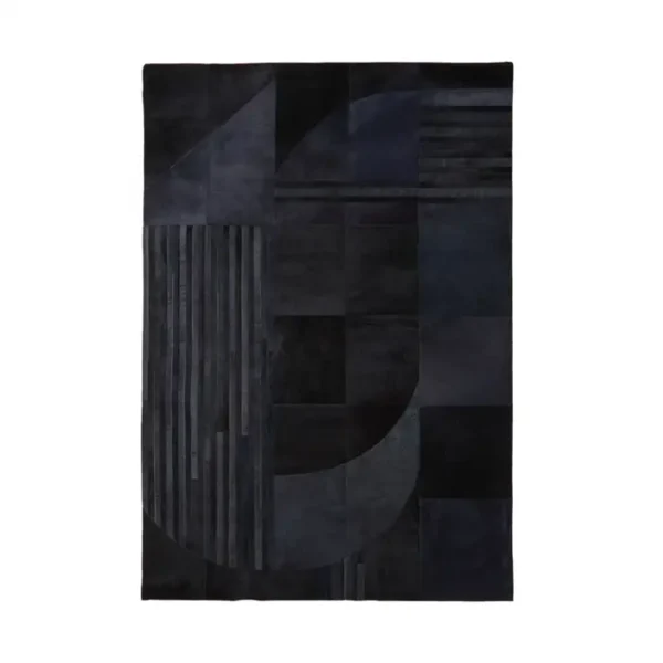 Osie Safira Small Black And Grey Deco Print Leather Rug