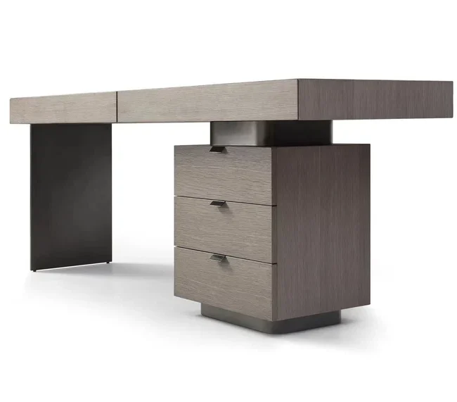 Oston Office Desk - Grey - Right Hand Drawers