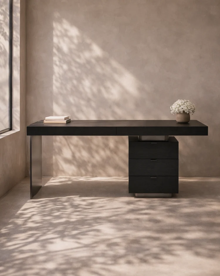 Oston Office Desk - Smoke Oak - Right Hand Drawers Oston Office Desk - Smoke Oak - Right Hand Drawers