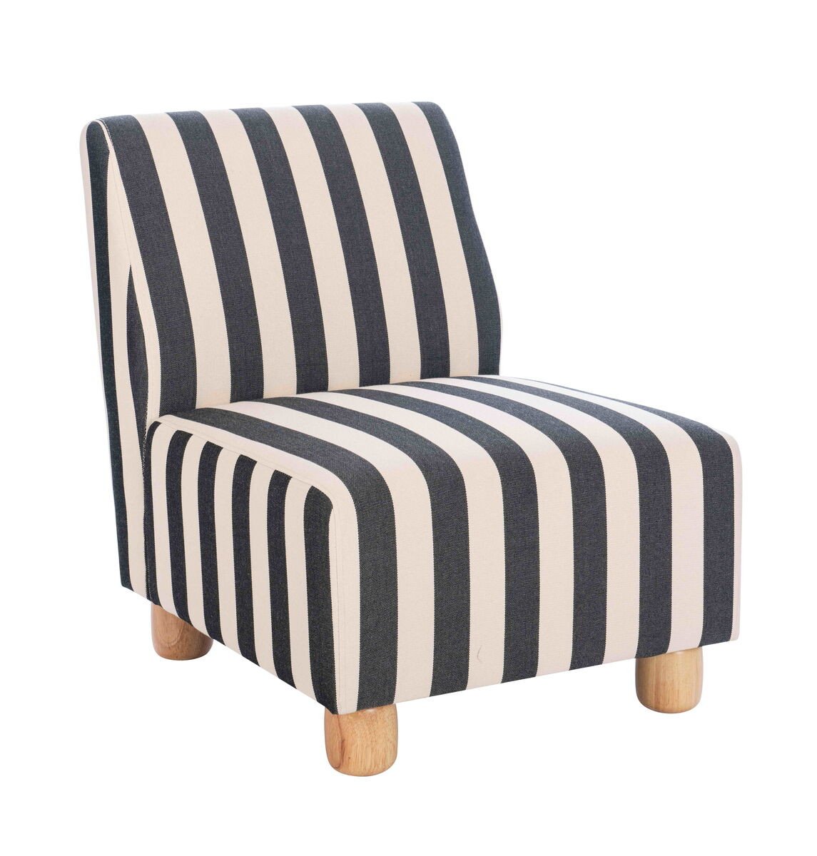 Perlarn Black and White Stripe Armless Chair with Wooden Feet Perlarn Black and White Stripe Armless Chair with Wooden Feet