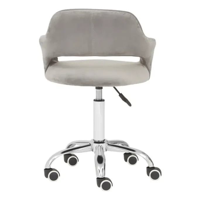 Phiona Grey Velvet Home Office Chair with Curved Back3
