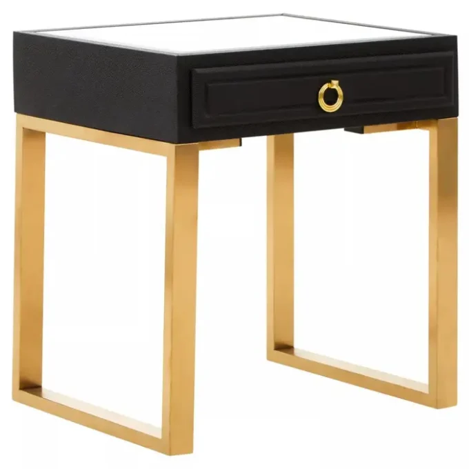 Rodoba 1 Drawer Faux Shagreen Side Table1