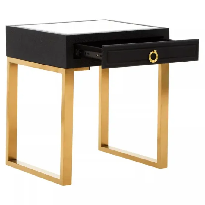 Rodoba 1 Drawer Faux Shagreen Side Table2