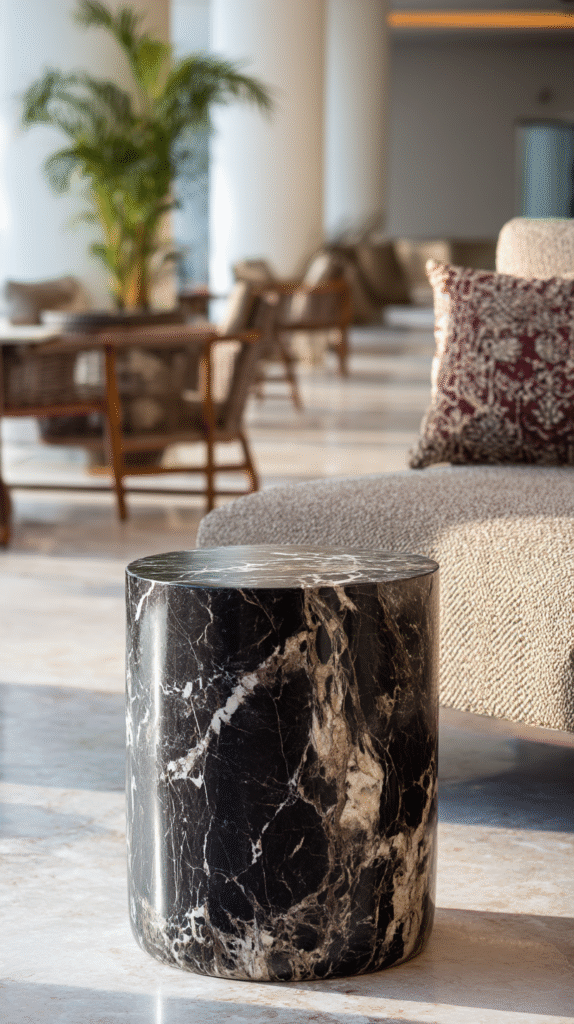 Marble with wooden dining chairs