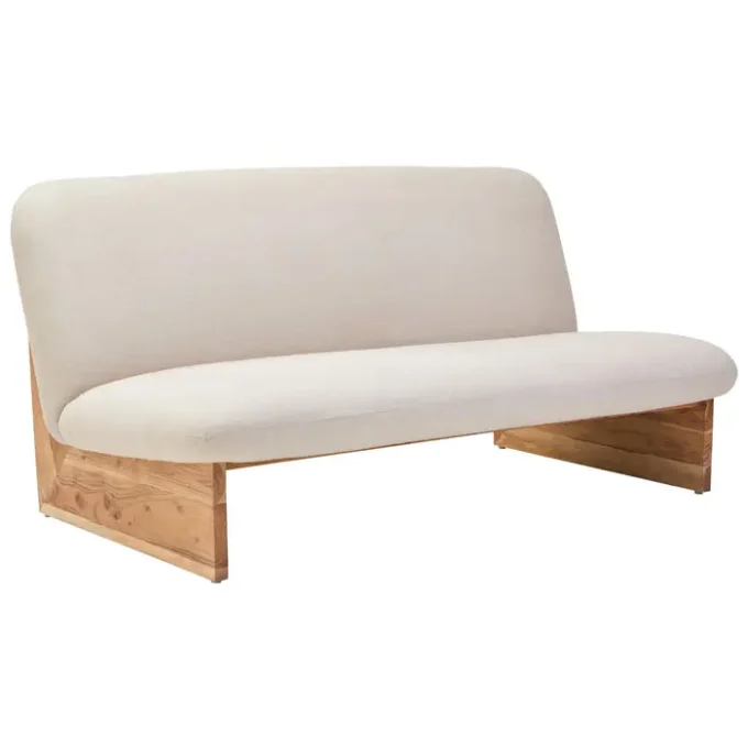 Rova Two Seater Linen Texture Armless Sofa With Wood Base1