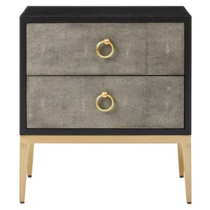 Rutiere Two Drawer Grey Shagreen Effect Side Table