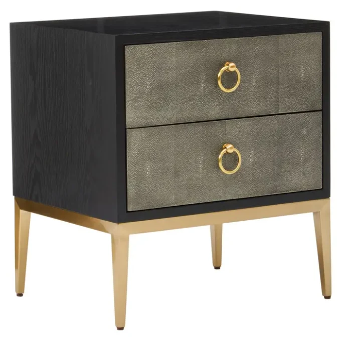 Rutiere Two Drawer Grey Shagreen Effect Side Table2