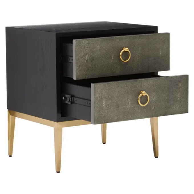 Rutiere Two Drawer Grey Shagreen Effect Side Table3