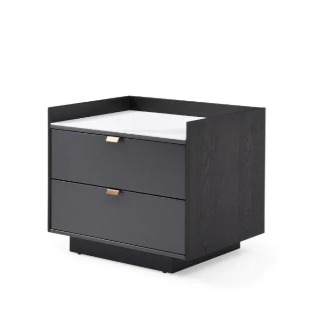 Saviour Bedside Table - White Marble & Anthracite/Grey Wash Oak