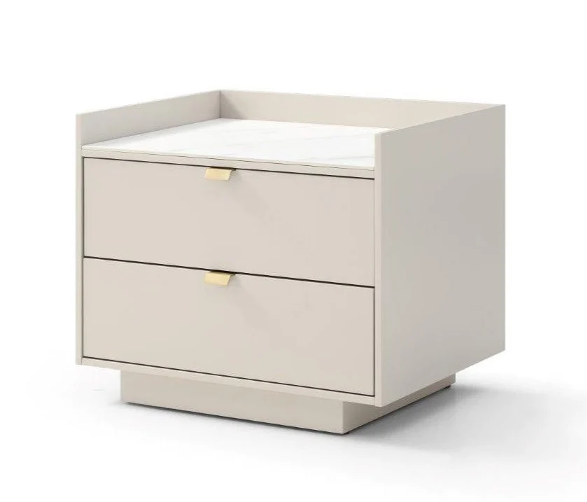 Saviour Bedside Table - White Marble & Beige Saviour Bedside Table - White Marble & Beige