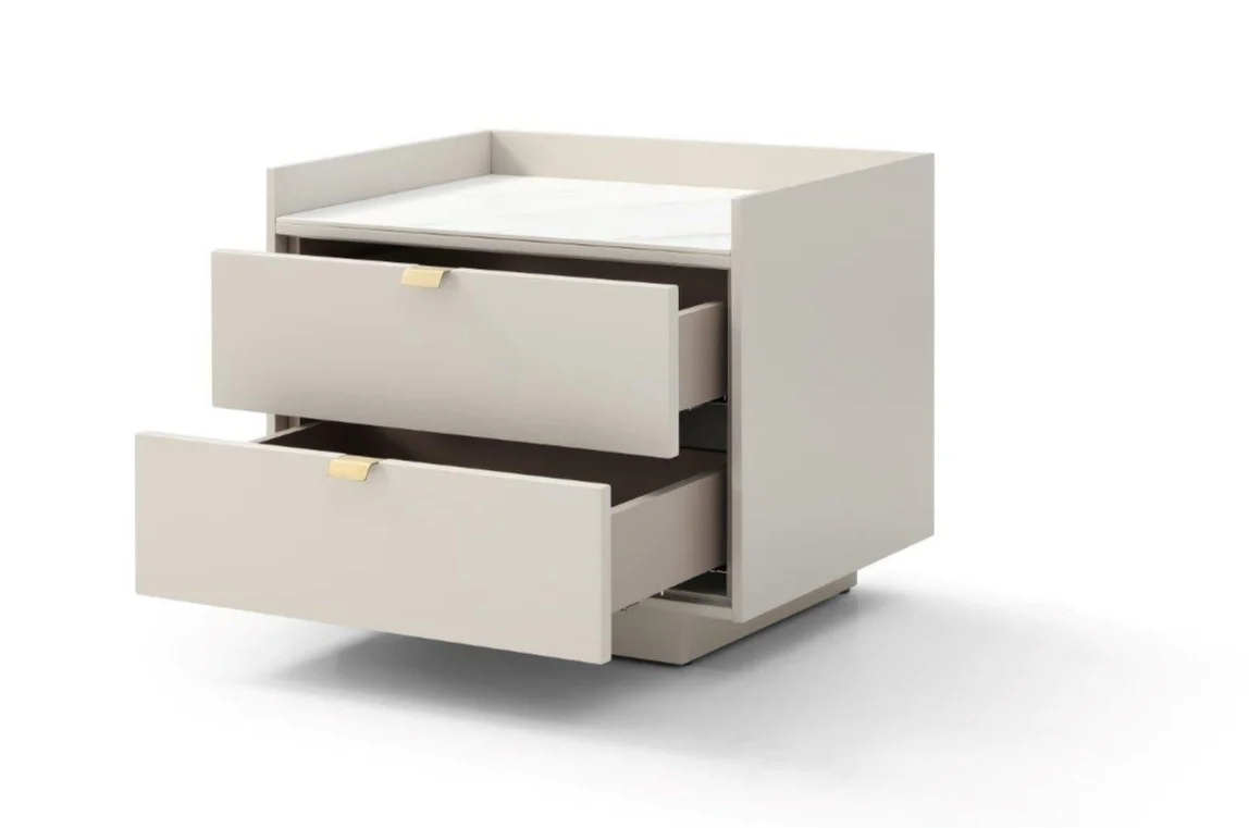 Saviour Bedside Table - White Marble & Beige Saviour Bedside Table - White Marble & Beige