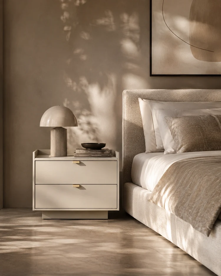 Saviour Bedside Table - White Marble & Beige Saviour Bedside Table - White Marble & Beige