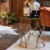 Set Of Two Lattice Detail Gold Side Tables - Image 3