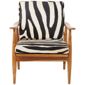 Stirling Leather Zebra Pattern And Teak Chair