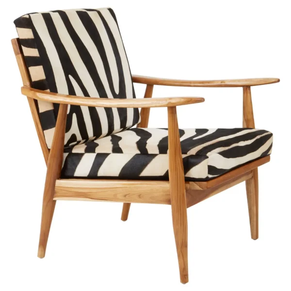 Stirling Leather Zebra Pattern And Teak Chair1