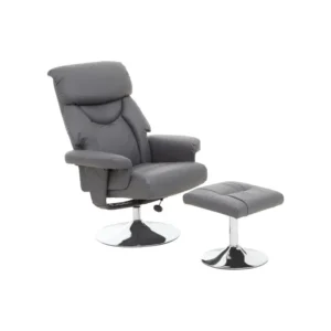 Tenton Grey Leather Effect Chair And Footstool