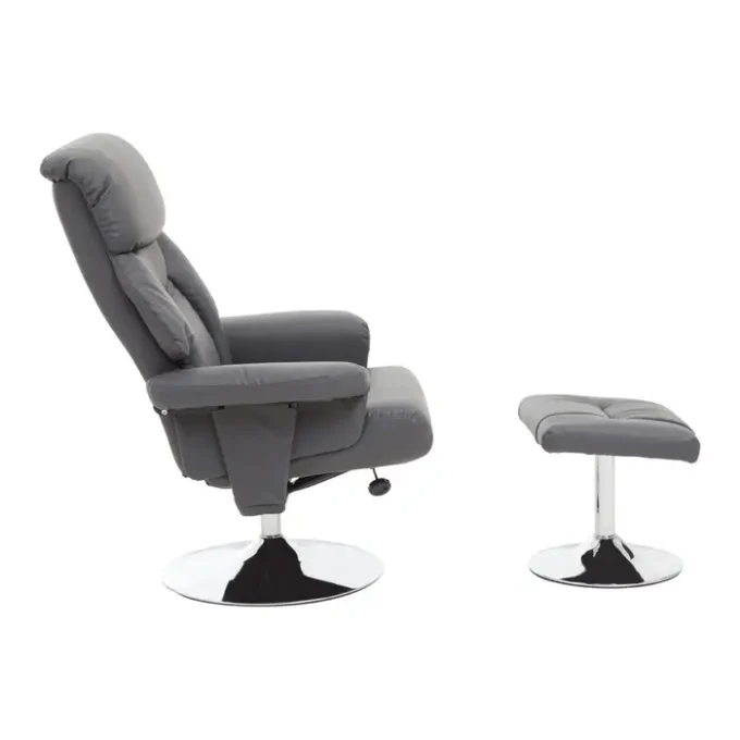 Tenton Grey Leather Effect Chair And Footstool1
