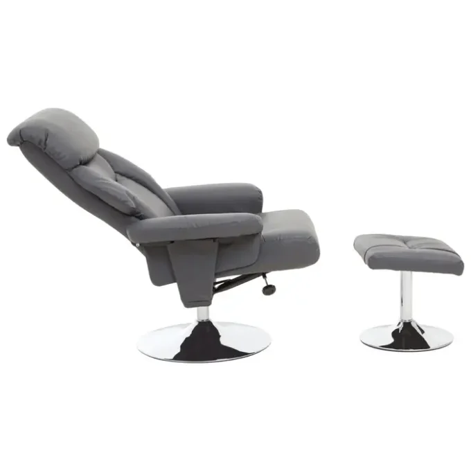 Tenton Grey Leather Effect Chair And Footstool2