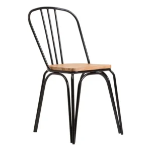 Tilsom Dining Chair Elm Wood Seat With Black Finish Metal Frame