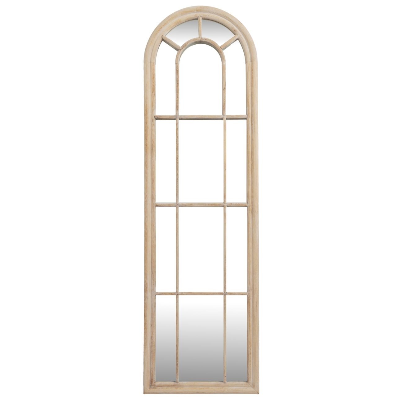 Washed Wood Tall Arched Window Mirror Washed Wood Tall Arched Window Mirror