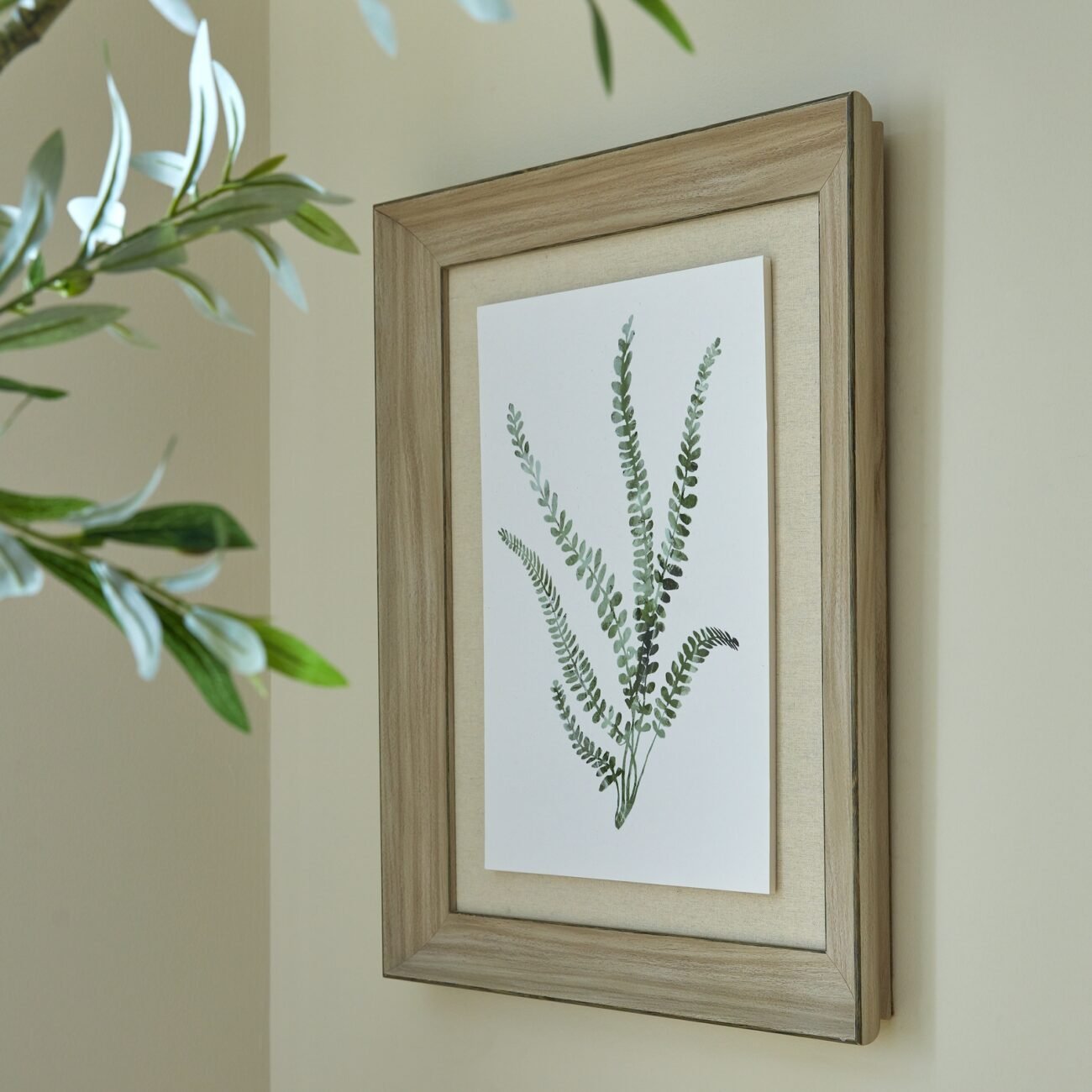 Watercolour Delicate Fern In Washed Wood Frame Watercolour Delicate Fern In Washed Wood Frame