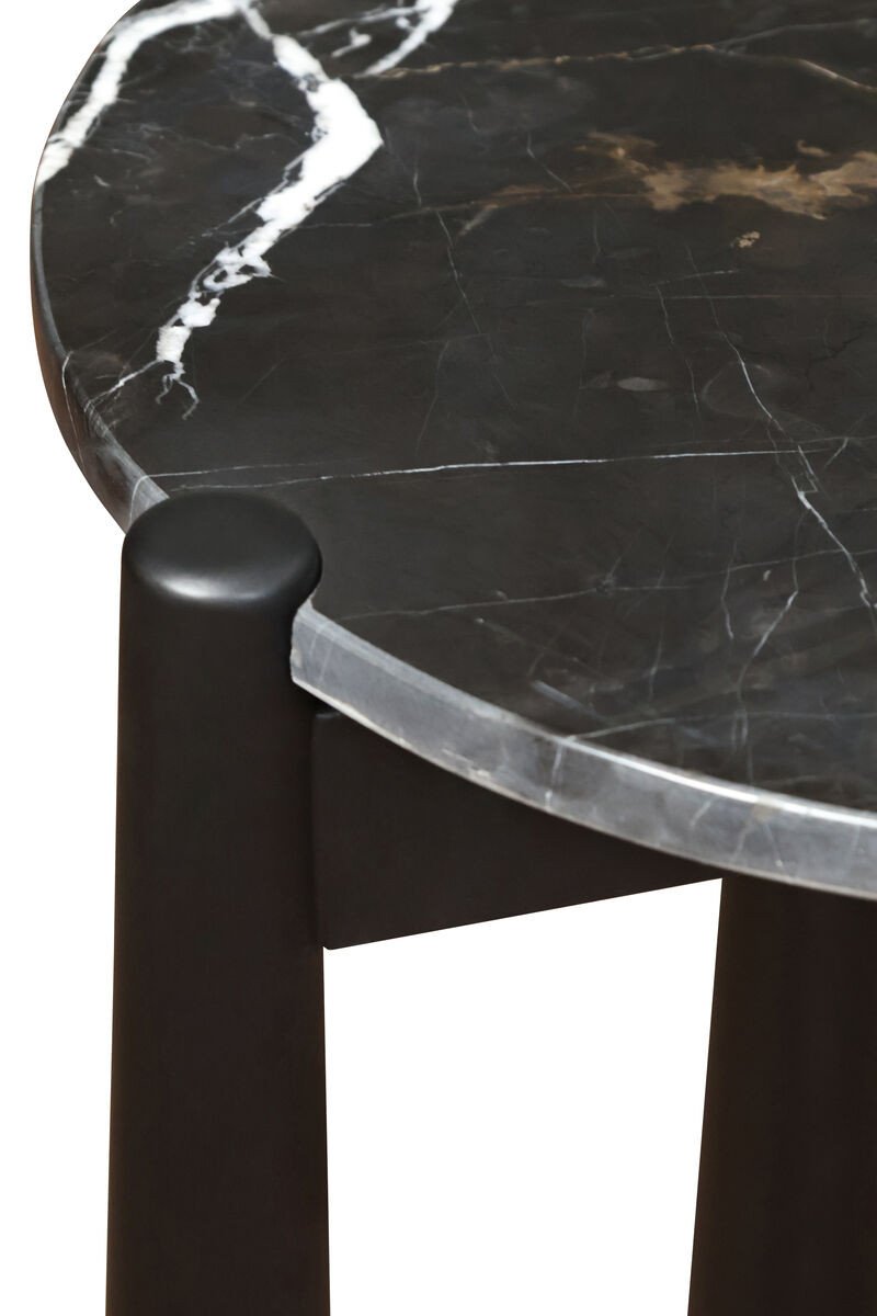 Wilbby Black and White Marble Top Side Table with Mango Wood Legs Wilbby Black and White Marble Top Side Table with Mango Wood Legs