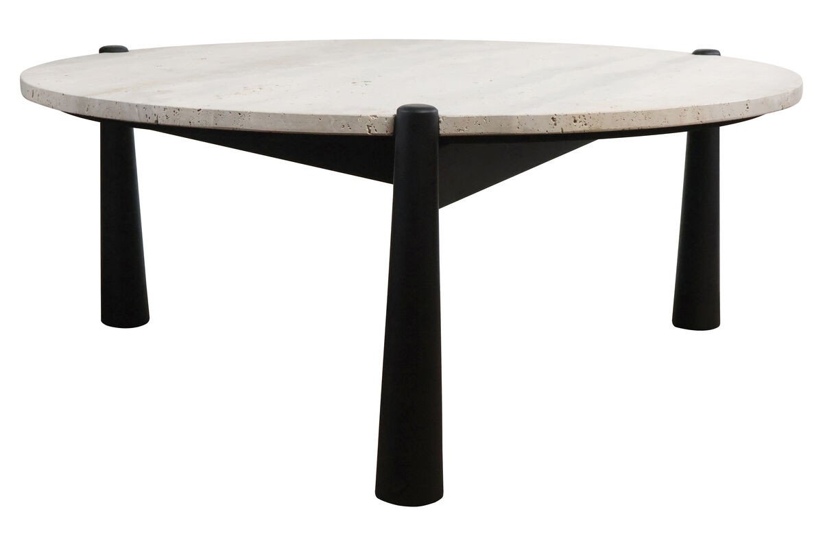 Wilbby Travertine Top and Black Finish Mango Wood Coffee Table Wilbby Travertine Top and Black Finish Mango Wood Coffee Table