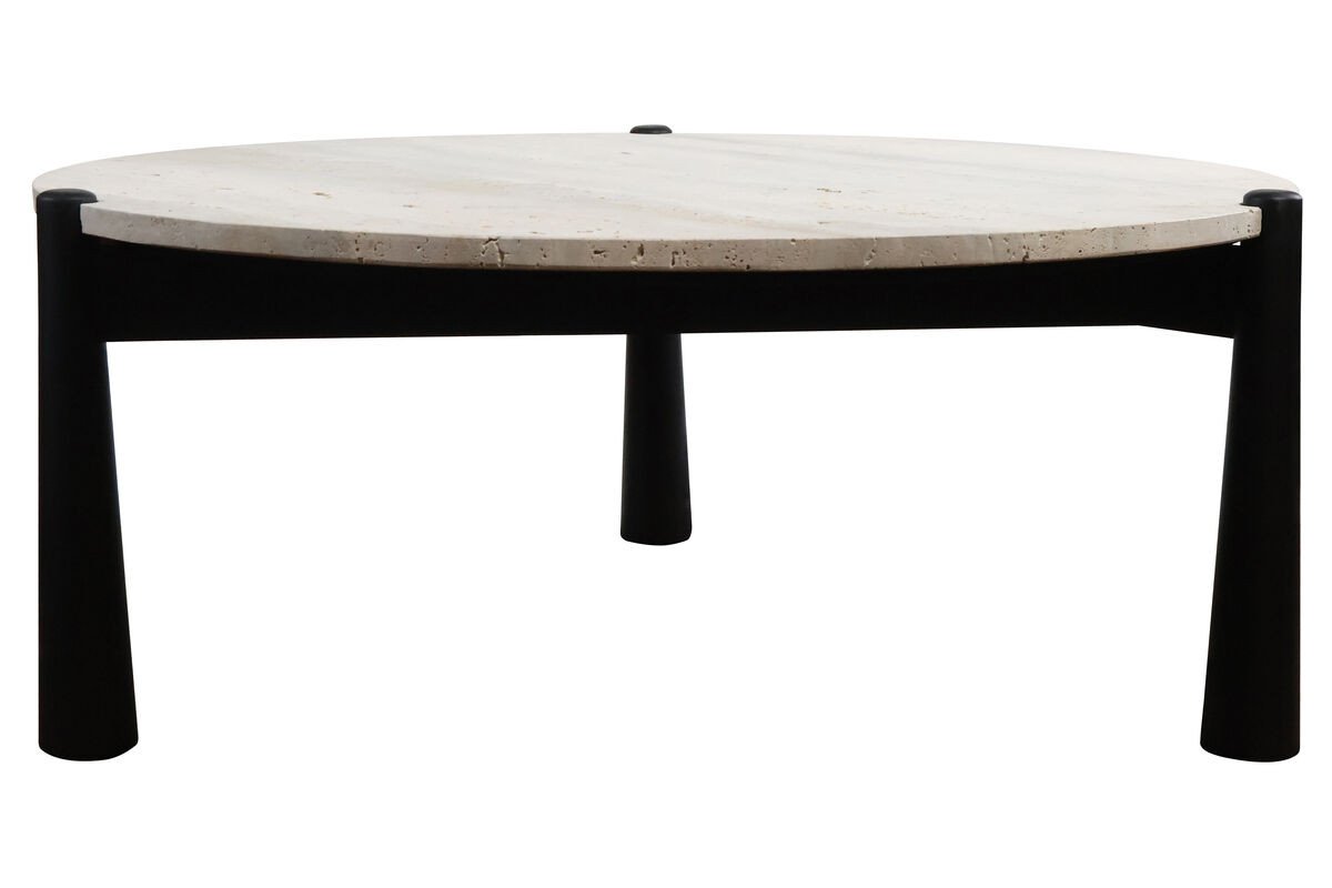 Wilbby Travertine Top and Black Finish Mango Wood Coffee Table Wilbby Travertine Top and Black Finish Mango Wood Coffee Table